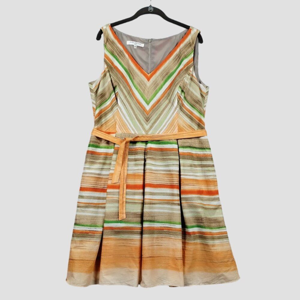 Evan Picone Dress Sleeveless Side Pockets Striped Multicolor Fully Lined Size 16